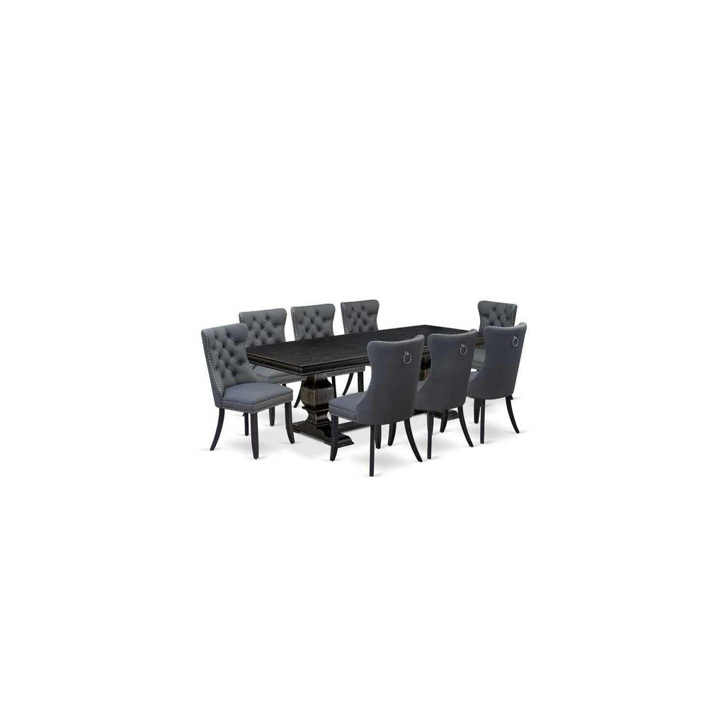 9 Piece Dining Table Set with 8 Faux Leather Chairs F3871