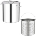 Extra Large 40 Quart Stainless Steel Stock Pot With Steamer Basket Lid R2631