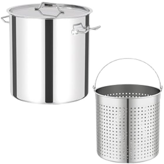 Extra Large 40 Quart Stainless Steel Stock Pot With Steamer Basket Lid R2631