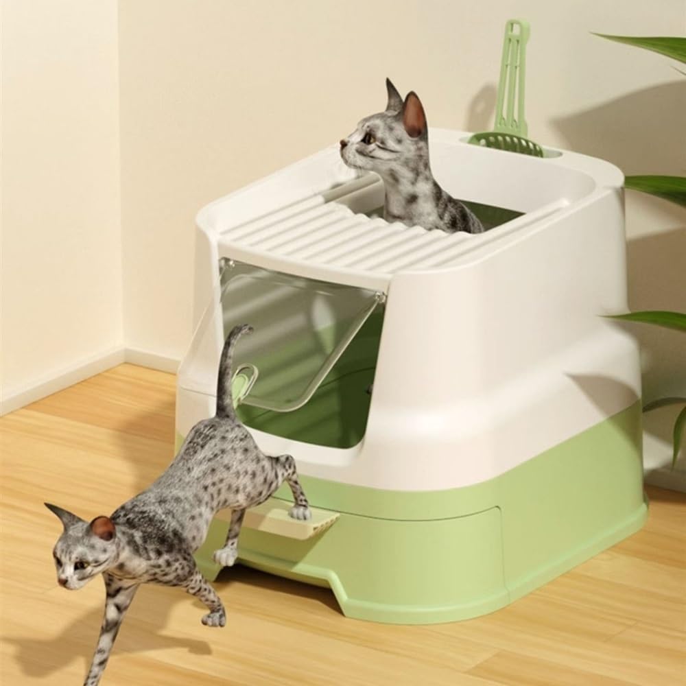 Enclosed Top-Entry Cat Litter Box with Scoop A348