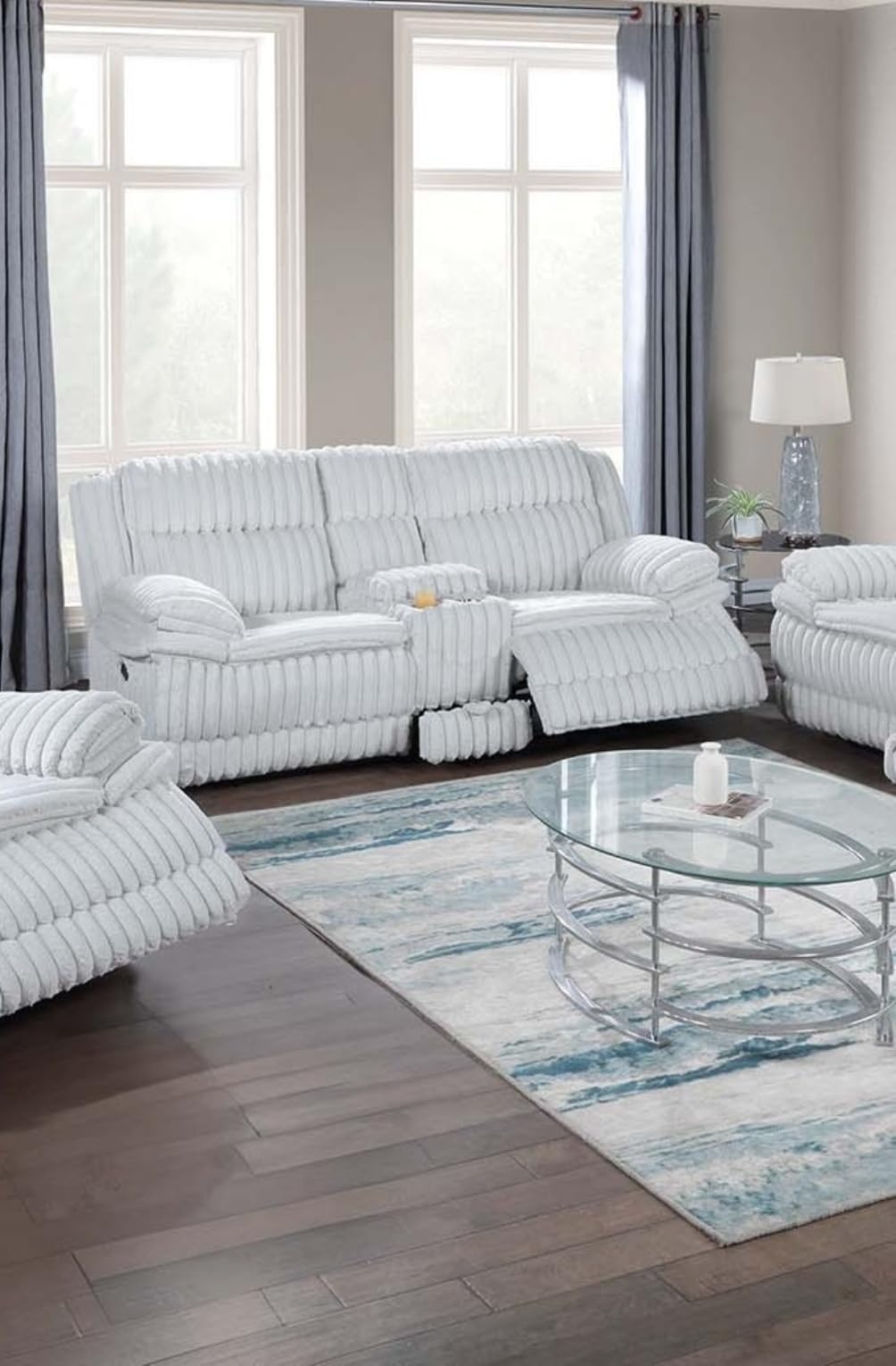 Light Gray Corduroy Manual Motion Loveseat X82741