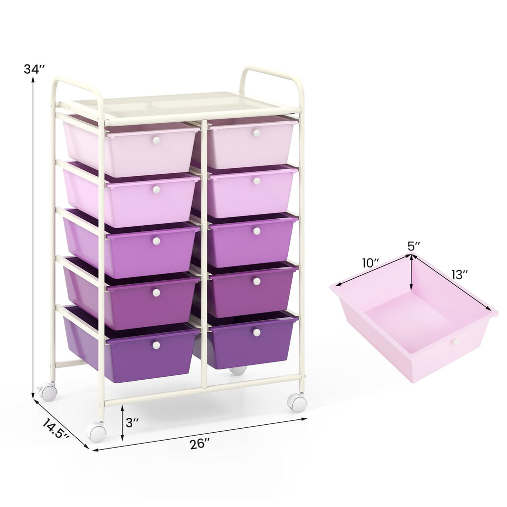10 Drawer Rolling Storage Cart with Metal Frame V547