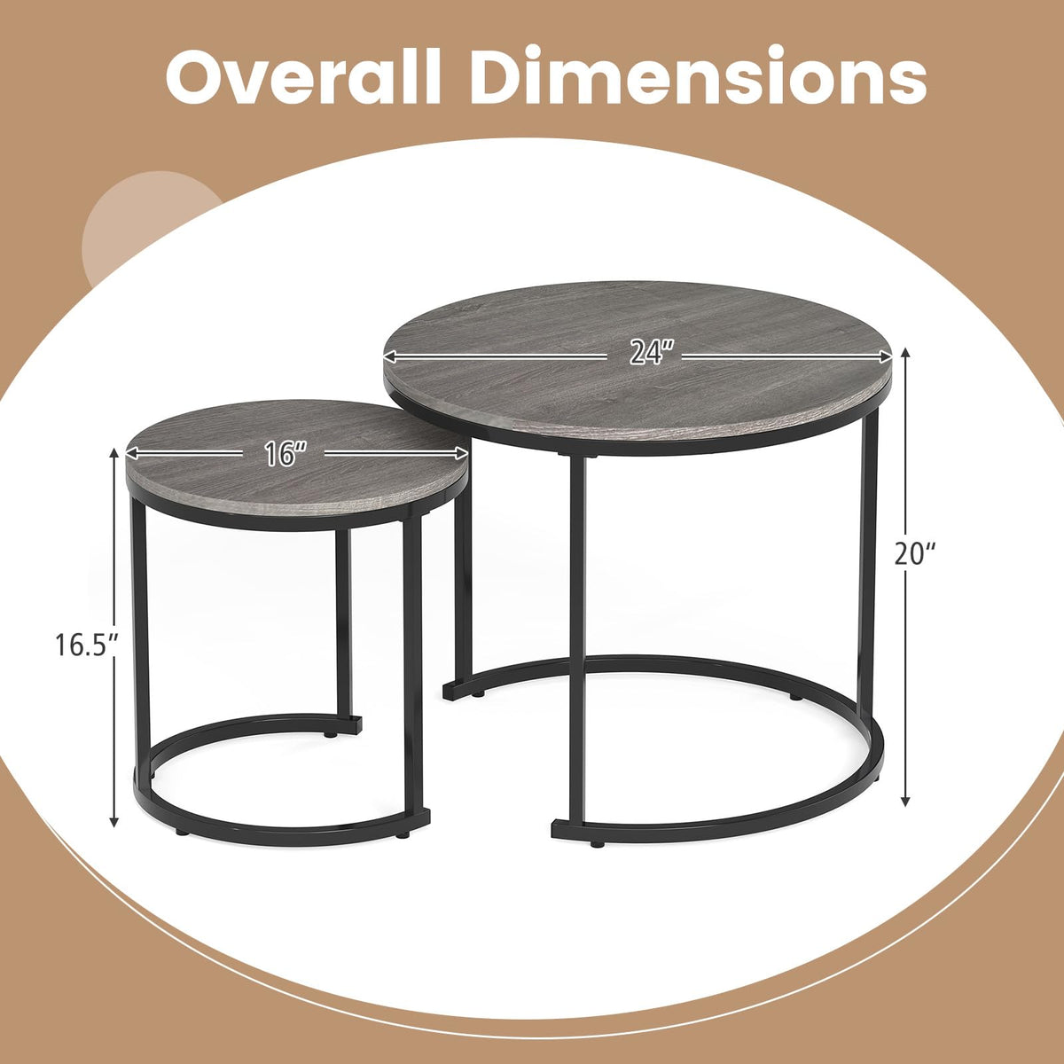Round Nesting Coffee Table Set of 2 Grey Oak L4051