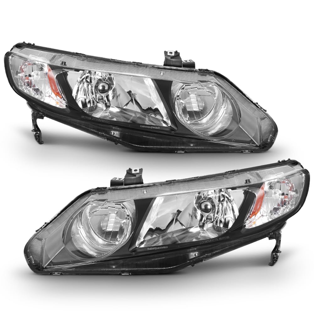 Black Housing Headlights Headlamps Assembly Pair Q49811