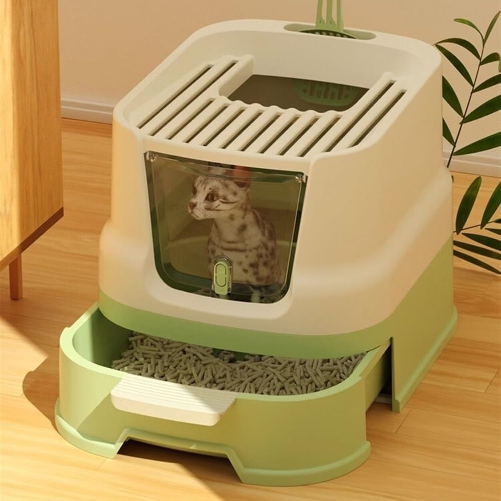 Enclosed Top-Entry Cat Litter Box with Scoop A348