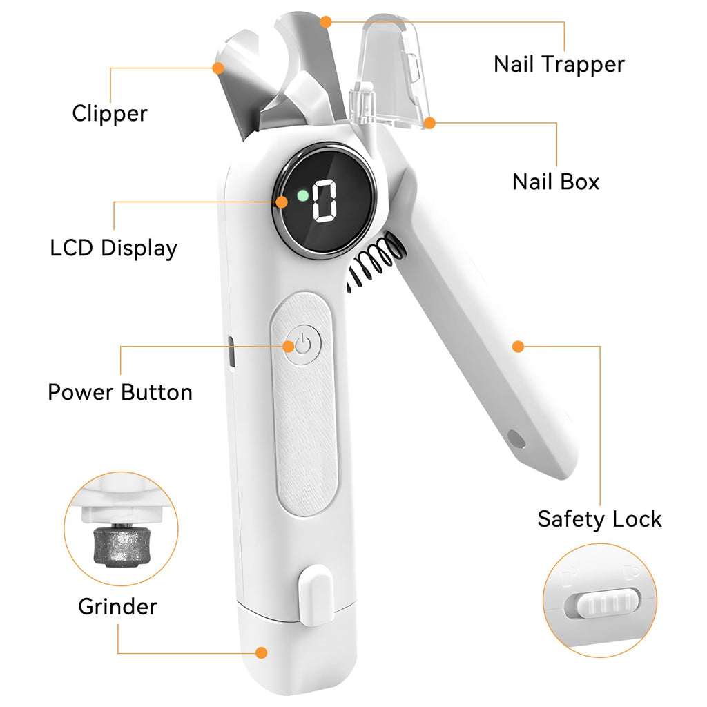Dog Nails Clippers & Grinders 2in1 Trimmer with LCD Display and LED Lights Cat Claw Nail File with Protective Guard Rechargeable Electric Pet Toenail Silent Grooming Pro L201