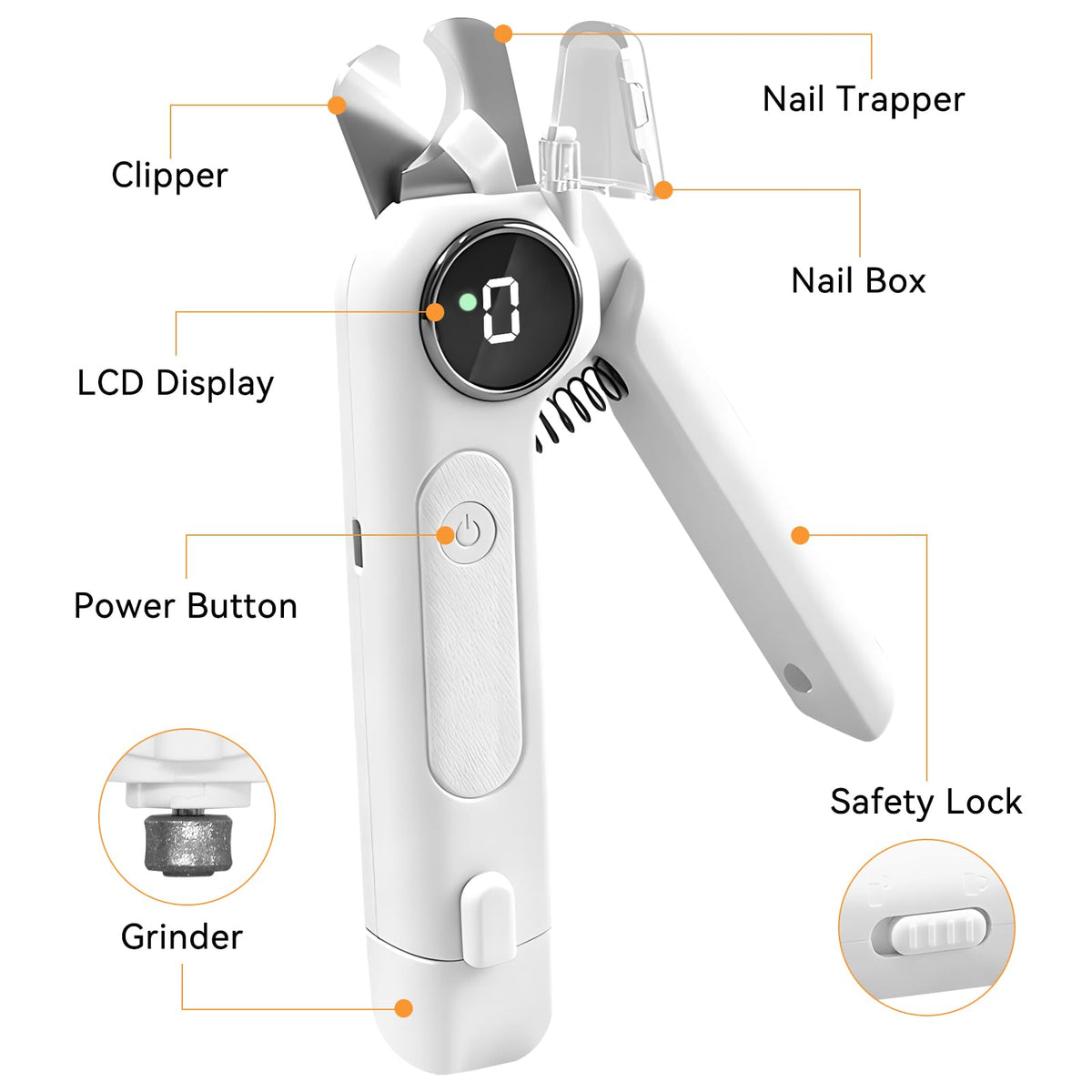 Dog Nails Clippers & Grinders 2in1 Trimmer with LCD Display and LED Lights Cat Claw Nail File with Protective Guard Rechargeable Electric Pet Toenail Silent Grooming Pro L201