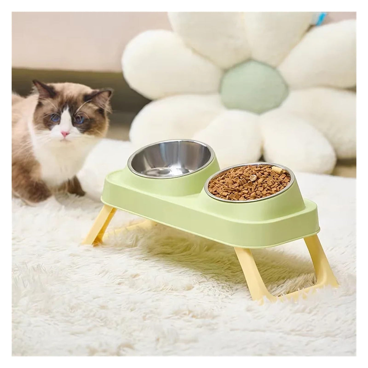 Foldable Elevated Stainless Steel Dual Pet Bowl Z498