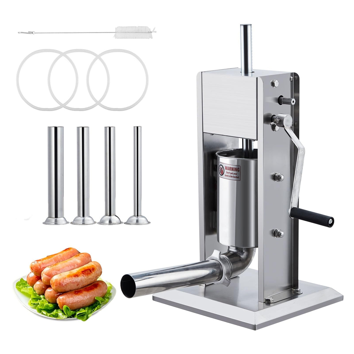 Manual 7 LB Stainless Steel Sausage Stuffer with 4 Stuffing Tubes R862708