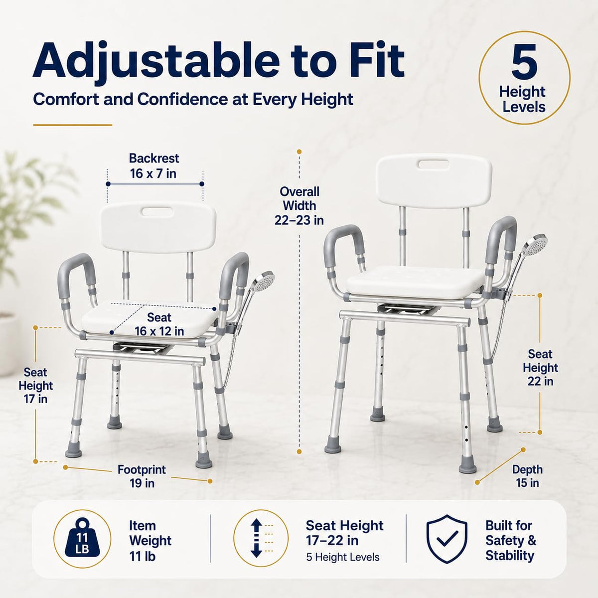 Adjustable Swivel Shower Chair D4810