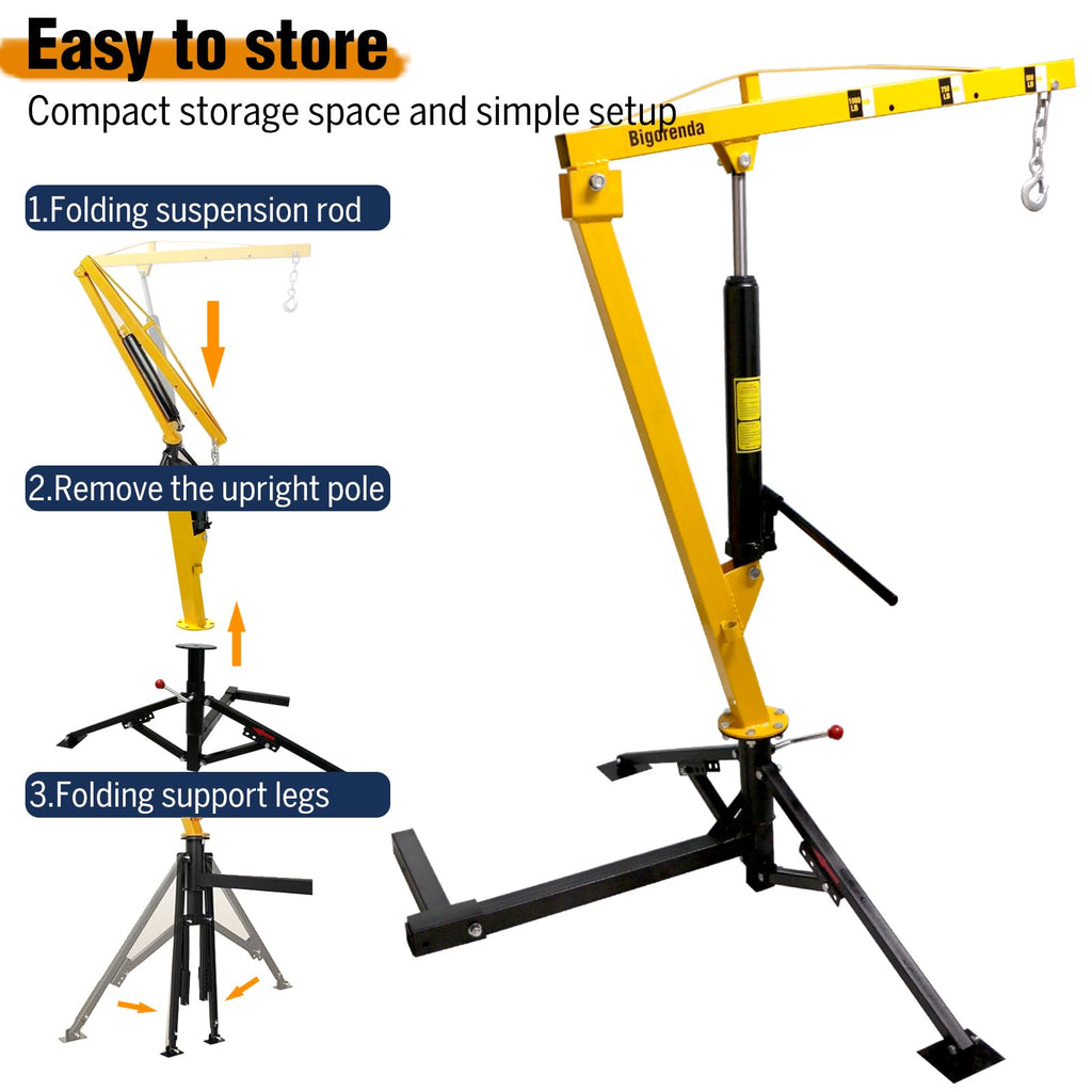 1000lb Capacity Hydraulic 360° Swivel Truck Crane S23695