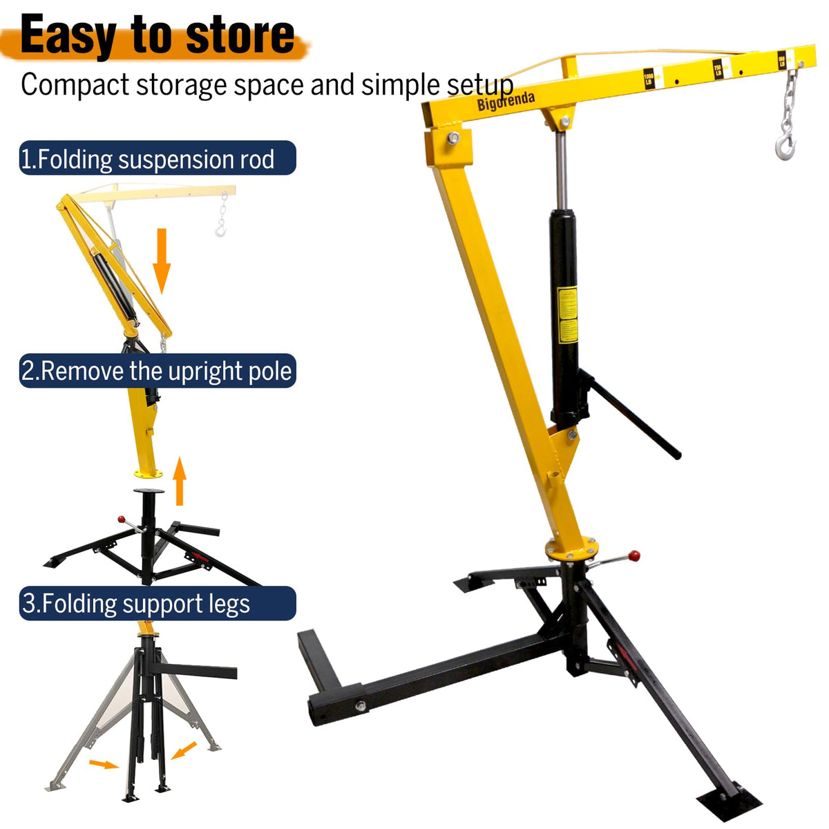 1000lb Capacity Hydraulic 360° Swivel Truck Crane S23695