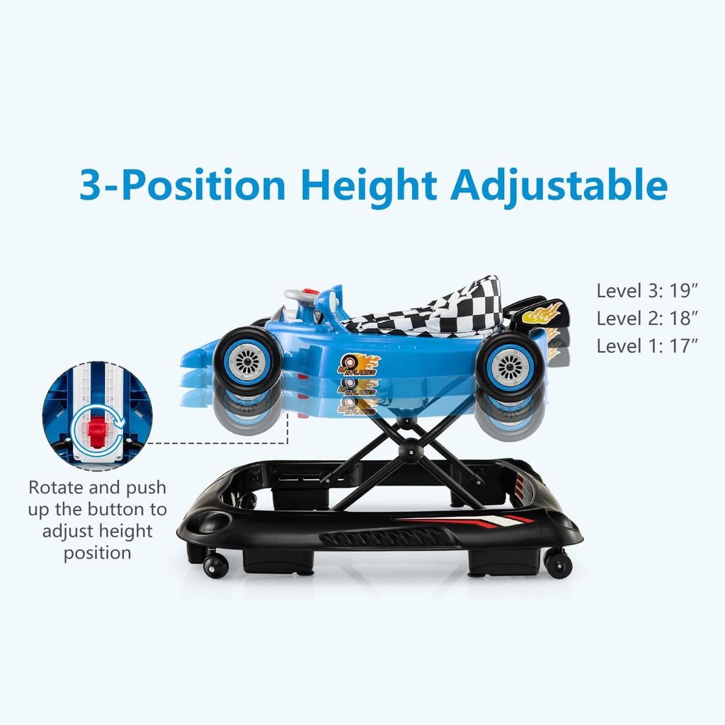 Foldable Baby Walker 3 in 1 Adjustable Height with Lights Music Blue H266