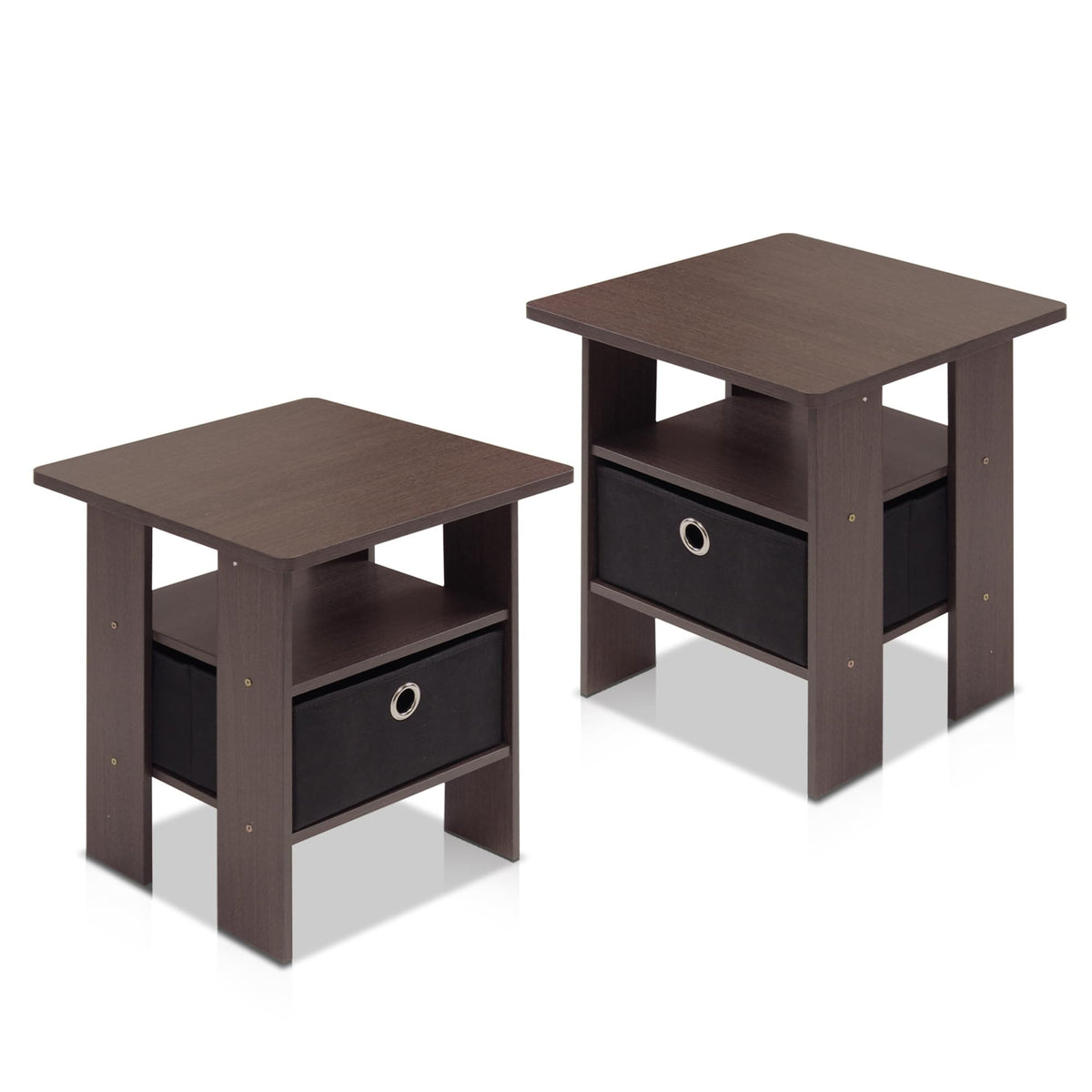 Brown Set of 2 Side Table with Storage Bin Drawer V771725