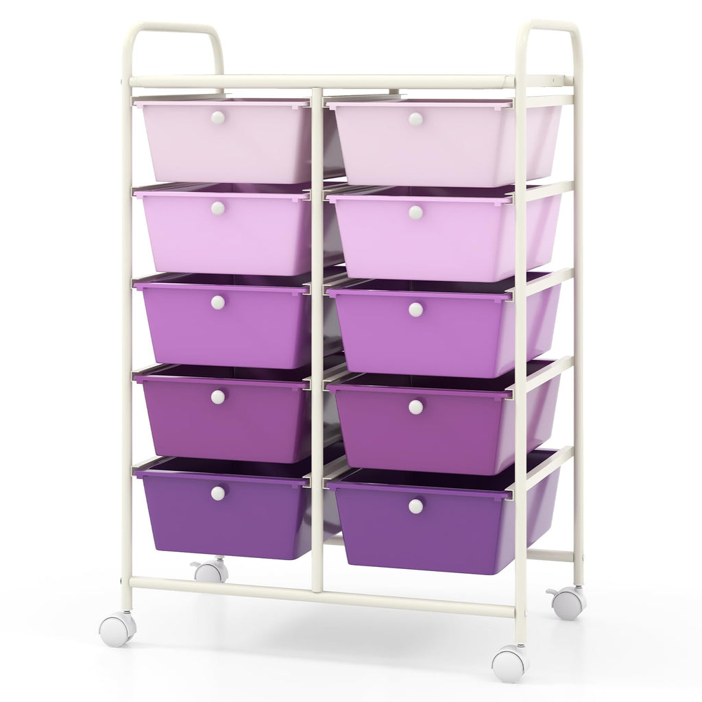 10 Drawer Rolling Storage Cart with Metal Frame V547