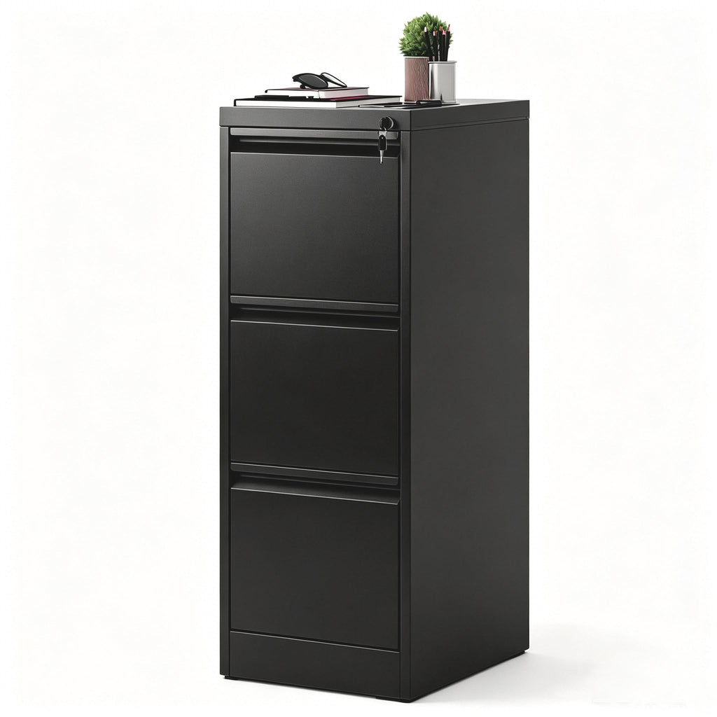 Black 3 Drawer Locking Metal Filing Cabinet C393