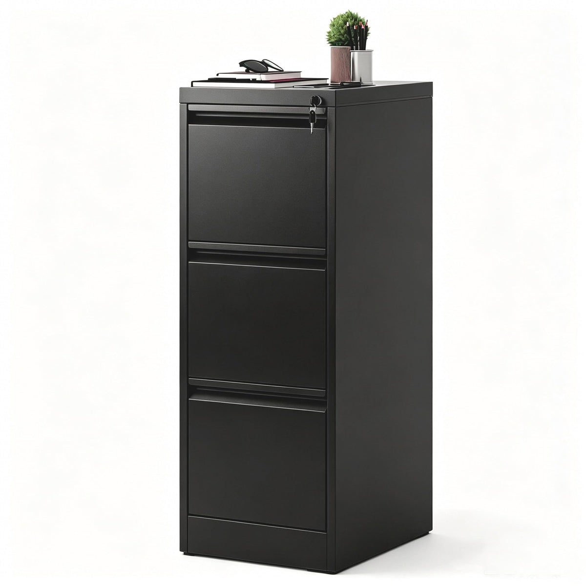 Black 3 Drawer Locking Metal Filing Cabinet C393