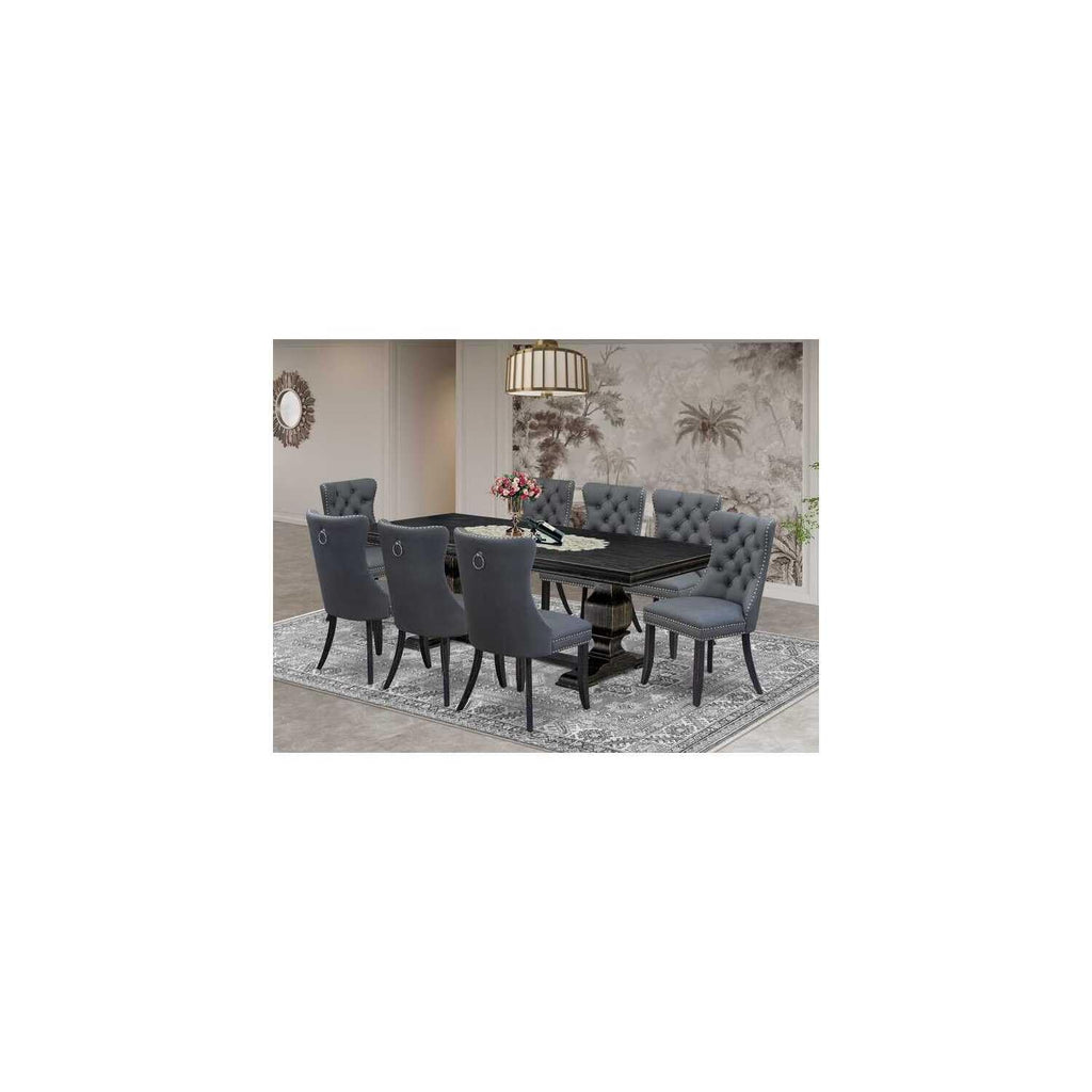 9 Piece Dining Table Set with 8 Faux Leather Chairs F3871