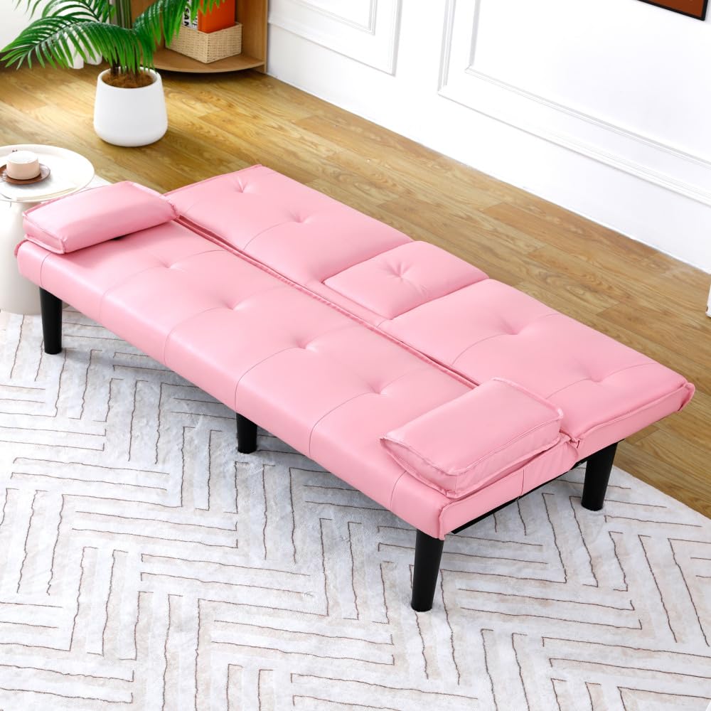 Pink 67-Inch PVC Convertible Sofa Bed U80814
