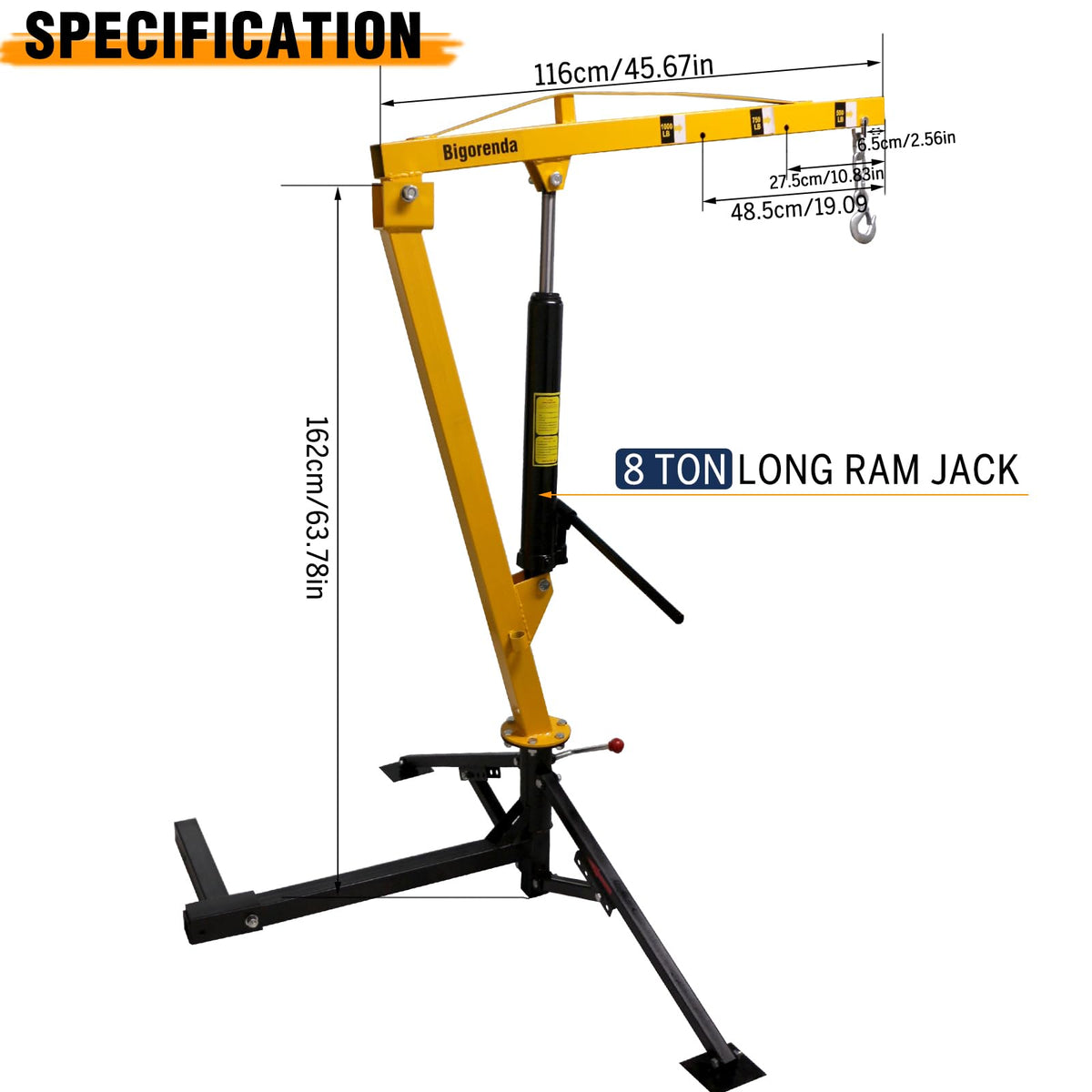 1000lb Capacity Hydraulic 360° Swivel Truck Crane S23695