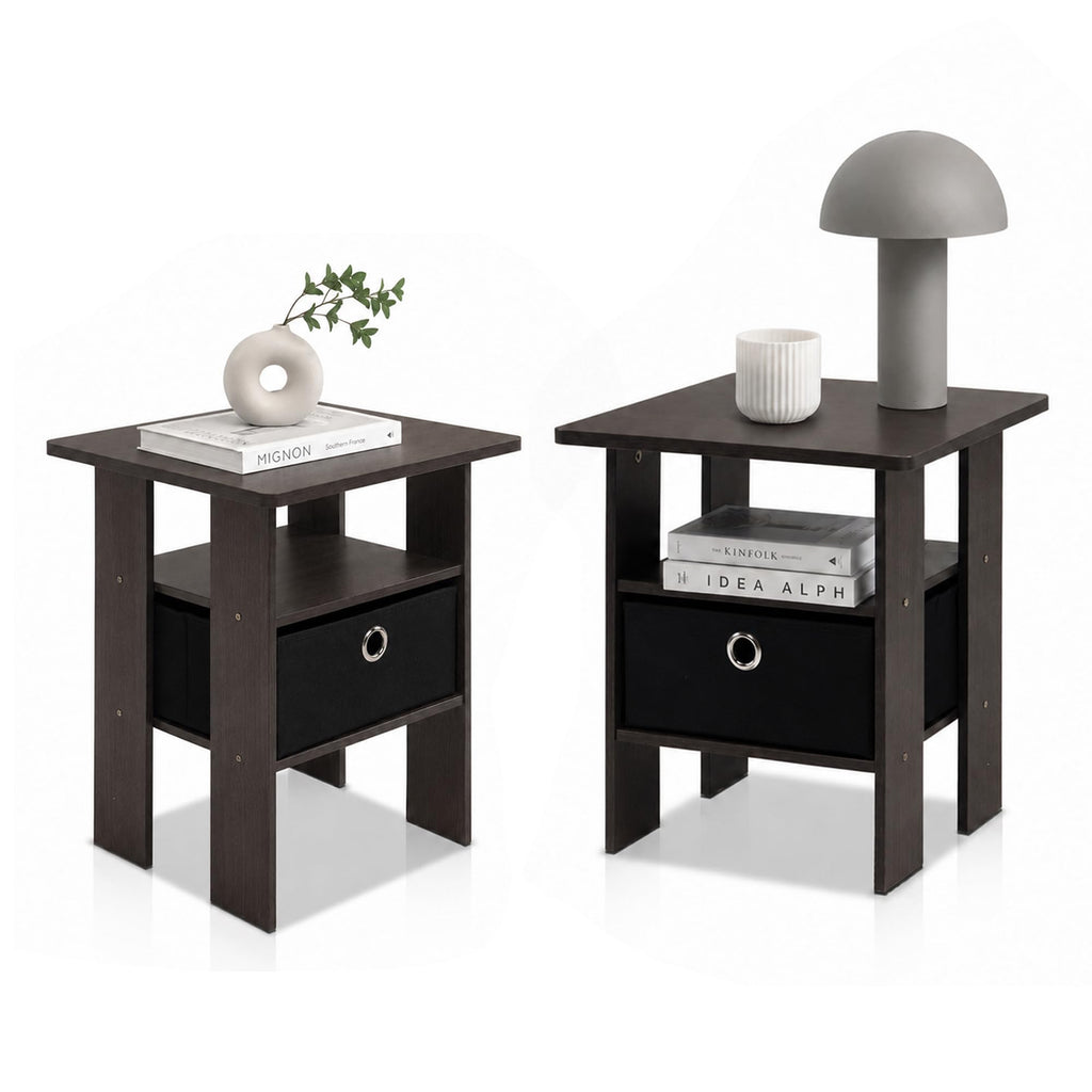 Brown Set of 2 Side Table with Storage Bin Drawer V771725