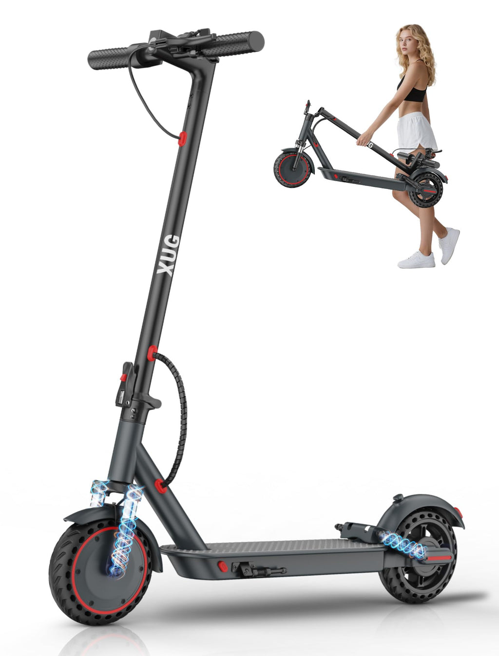 Electric Scooter with Dual Suspension, Solid Tires, Foldable Y2316