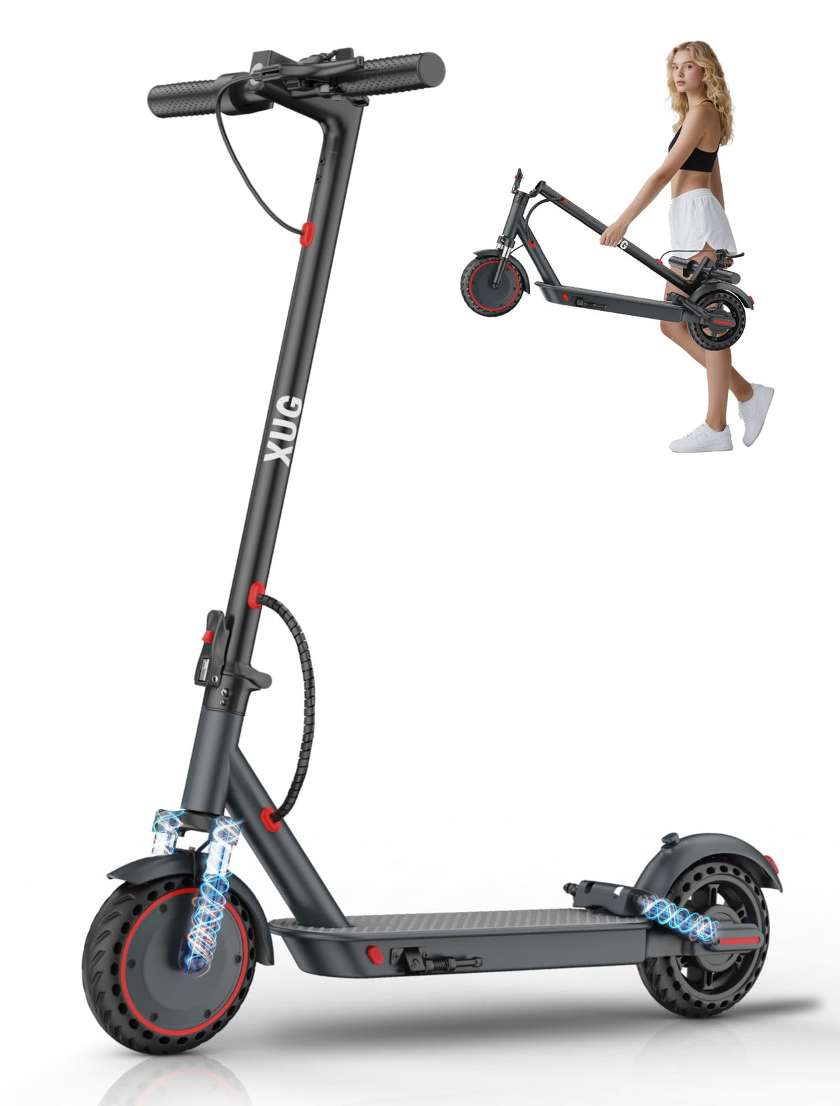 Electric Scooter with Dual Suspension, Solid Tires, Foldable Y2316