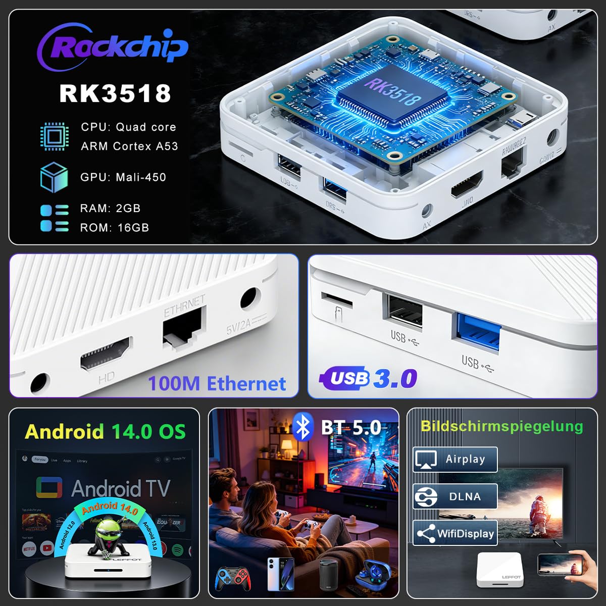 Android 14.0 4K Ultra HD TV Box M496