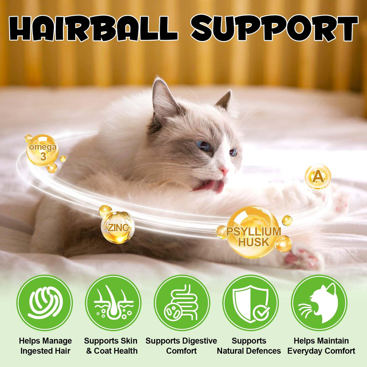 Cat Hairball Support Chews with Cat Grass & Omega-3 Fish Oil O553