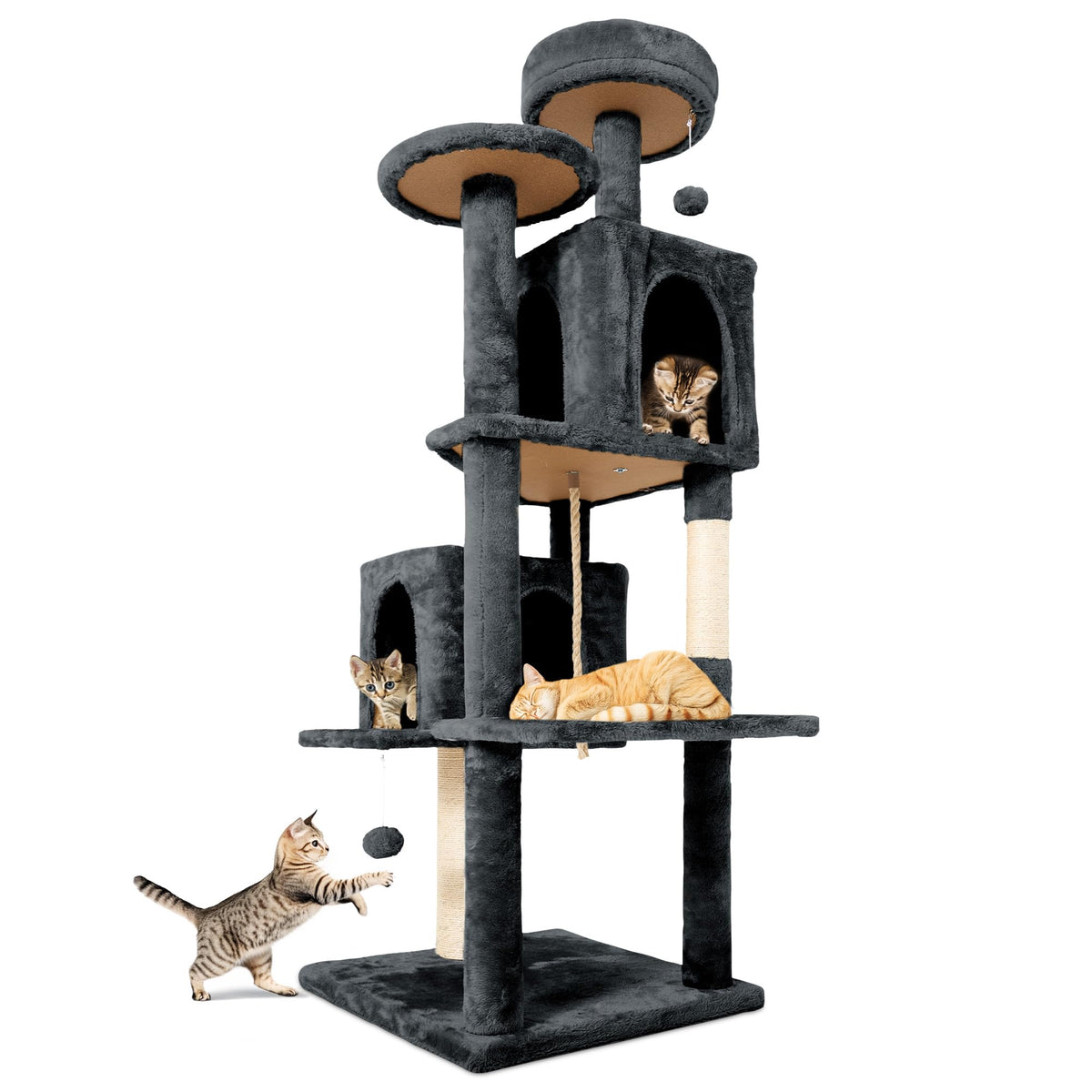 58.5inch Plush Multi-Level Cat Tree Tower with Cat Cave and Scratching Post V688654