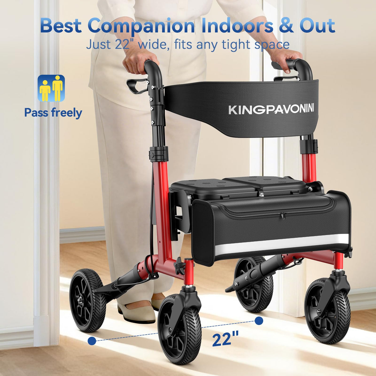 Foldable Rollator Walker with Seat, 380 lbs, Red N940019