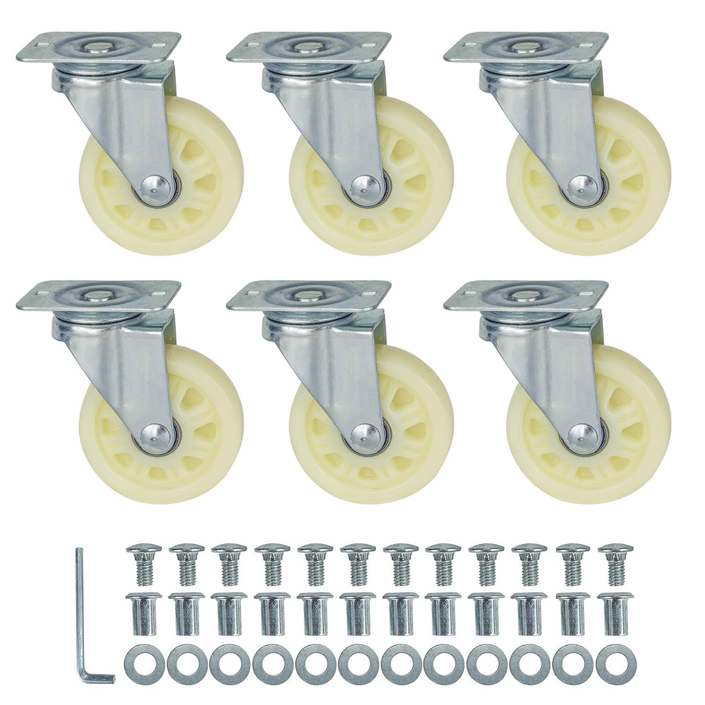 Nylon Caster Wheels with Dual Bearings, Pack of 6 Z452262