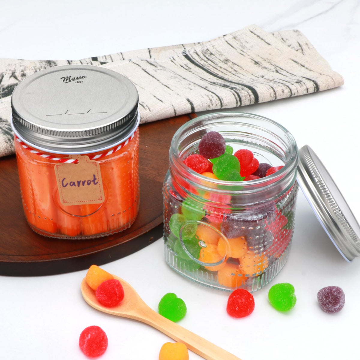 16 oz 12 Pack Wide Mouth Glass Jars with Lids D829