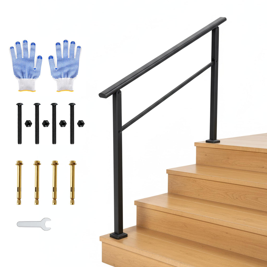 4 Step Black Aluminum Iron Outdoor Stair Handrail Kit L456