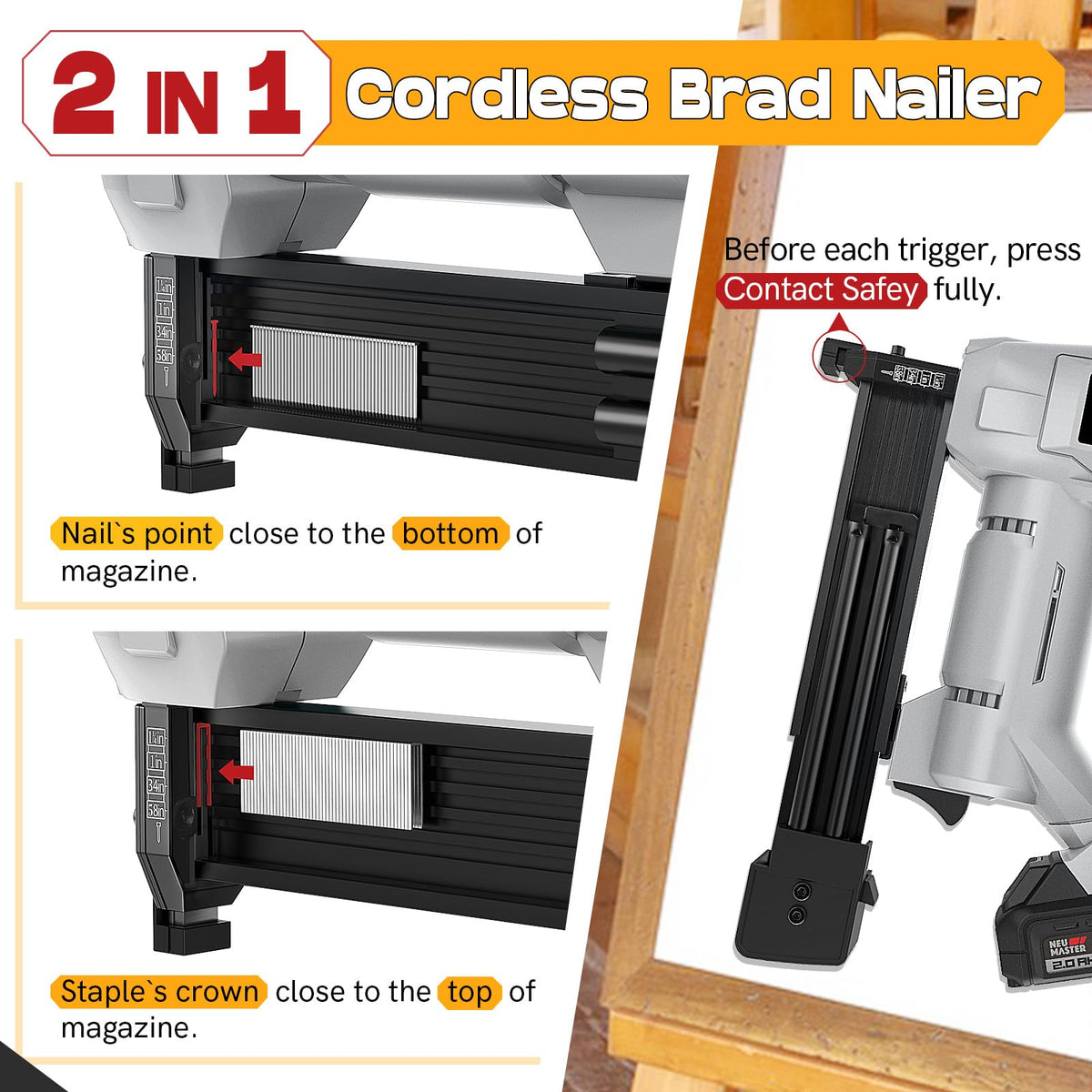 20V Cordless 18GA 2-in-1 Brad Nailer & Stapler O835