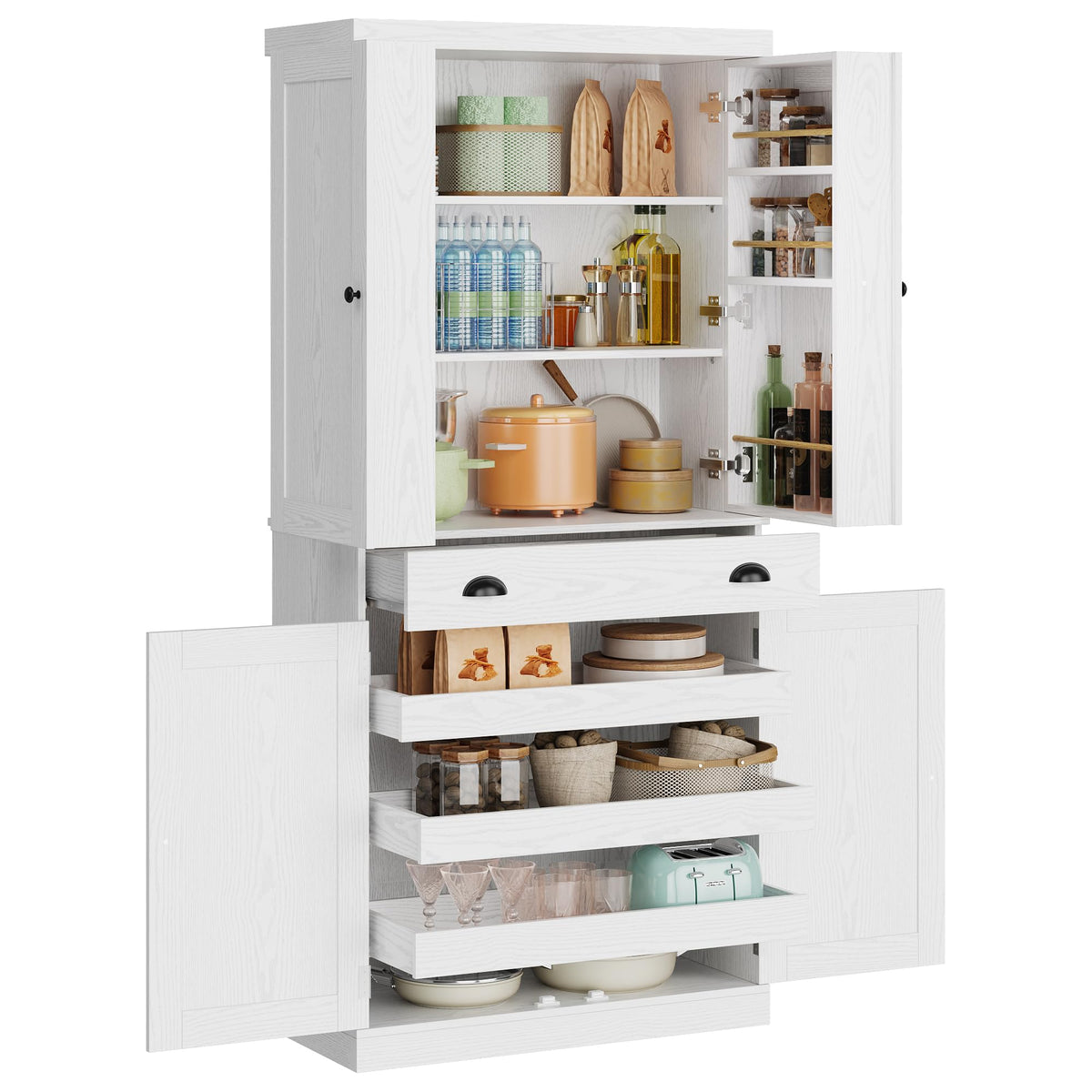 72" White Kitchen Pantry Cabinet with Drawer P69100