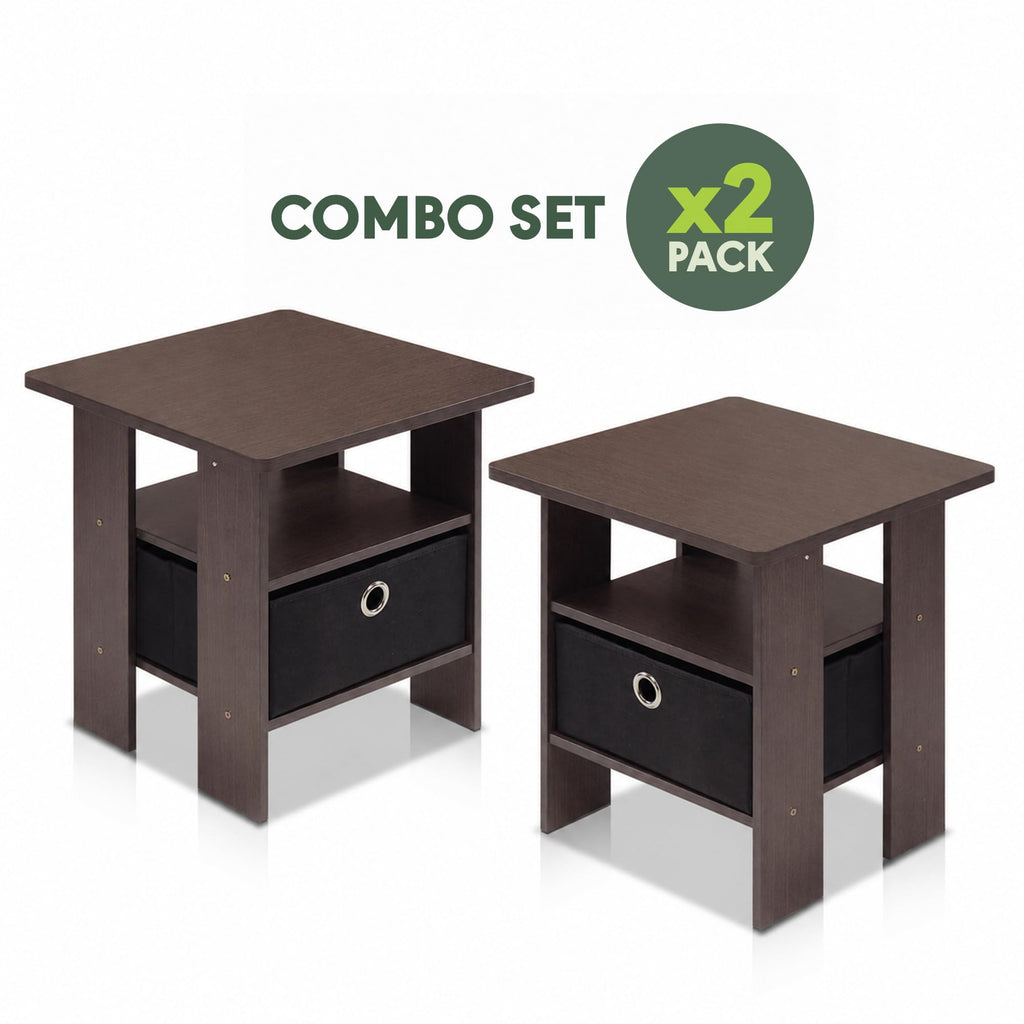 Brown Set of 2 Side Table with Storage Bin Drawer V771725