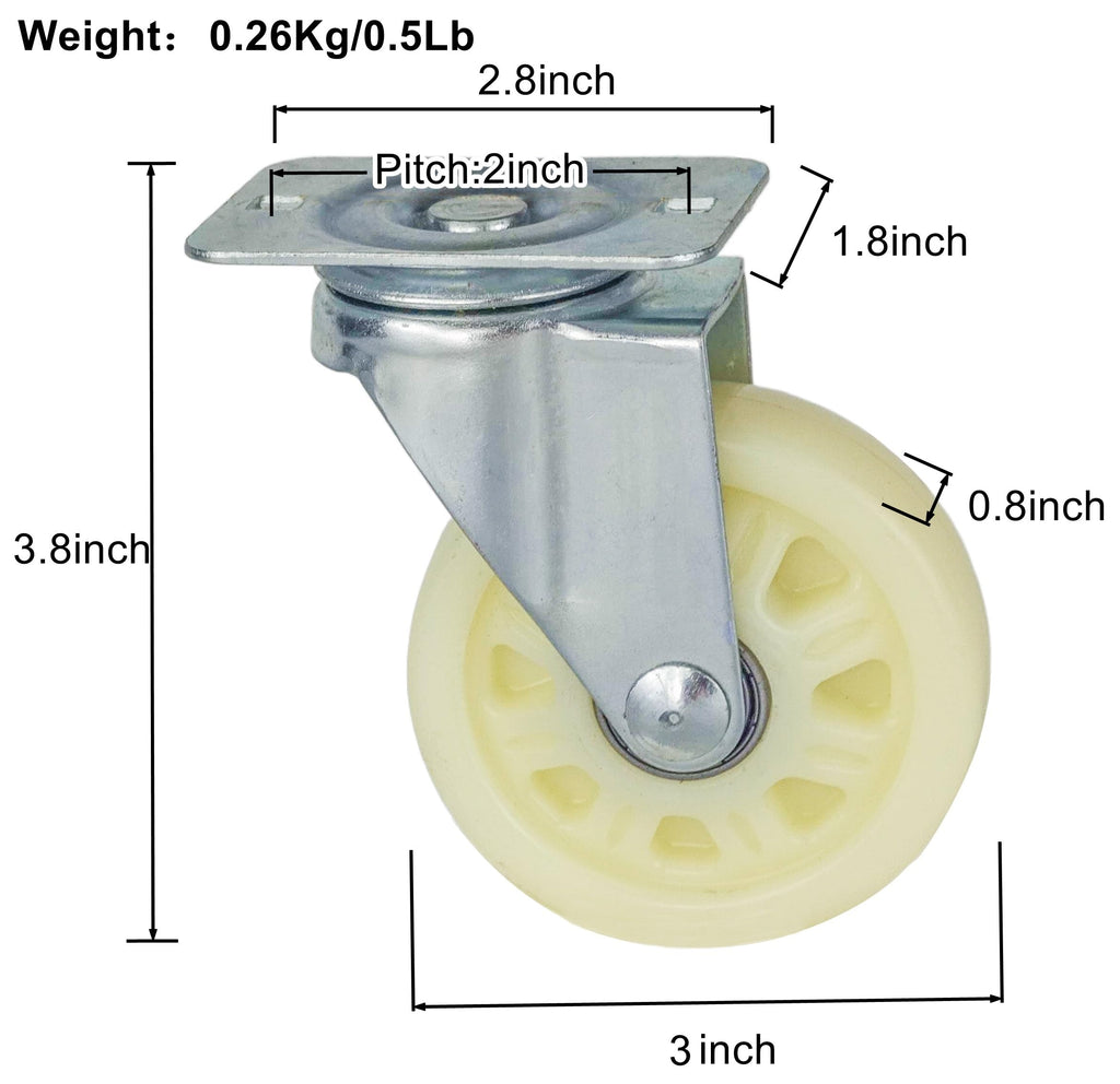 Nylon Caster Wheels with Dual Bearings, Pack of 6 Z452262