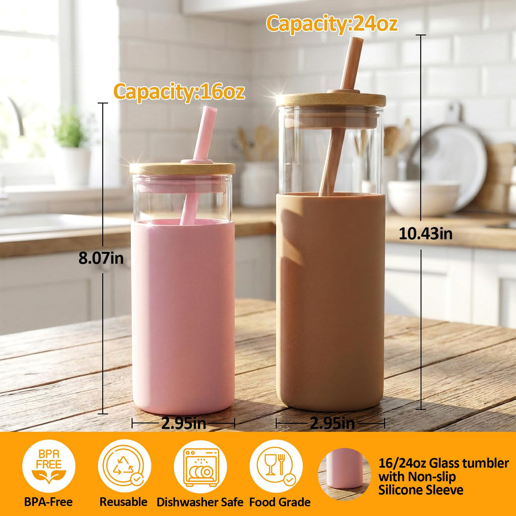 24 oz Glass Tumbler with Lids and Straw Z797