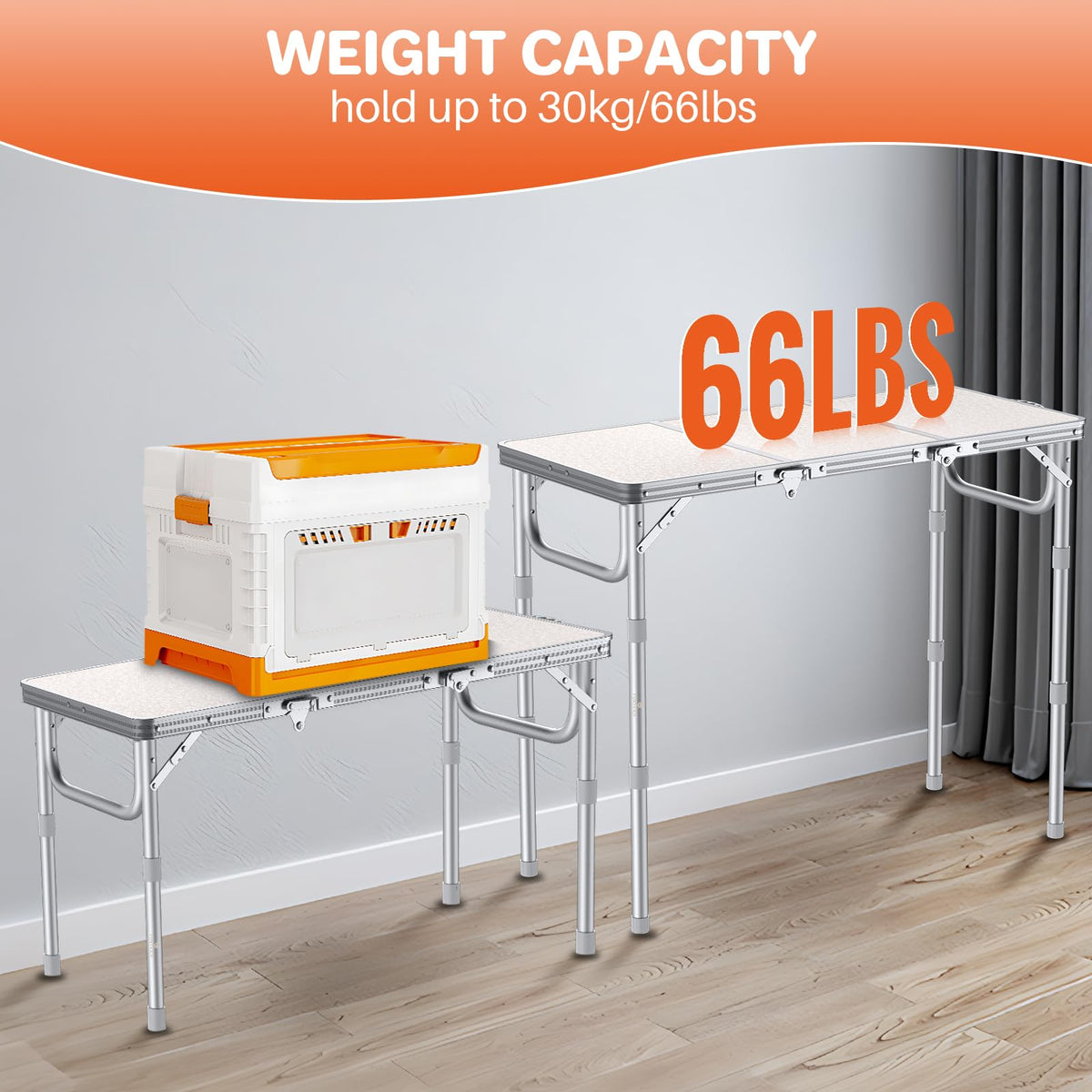 3ft Folding Camping Table, 3 Height Adjustable White S826