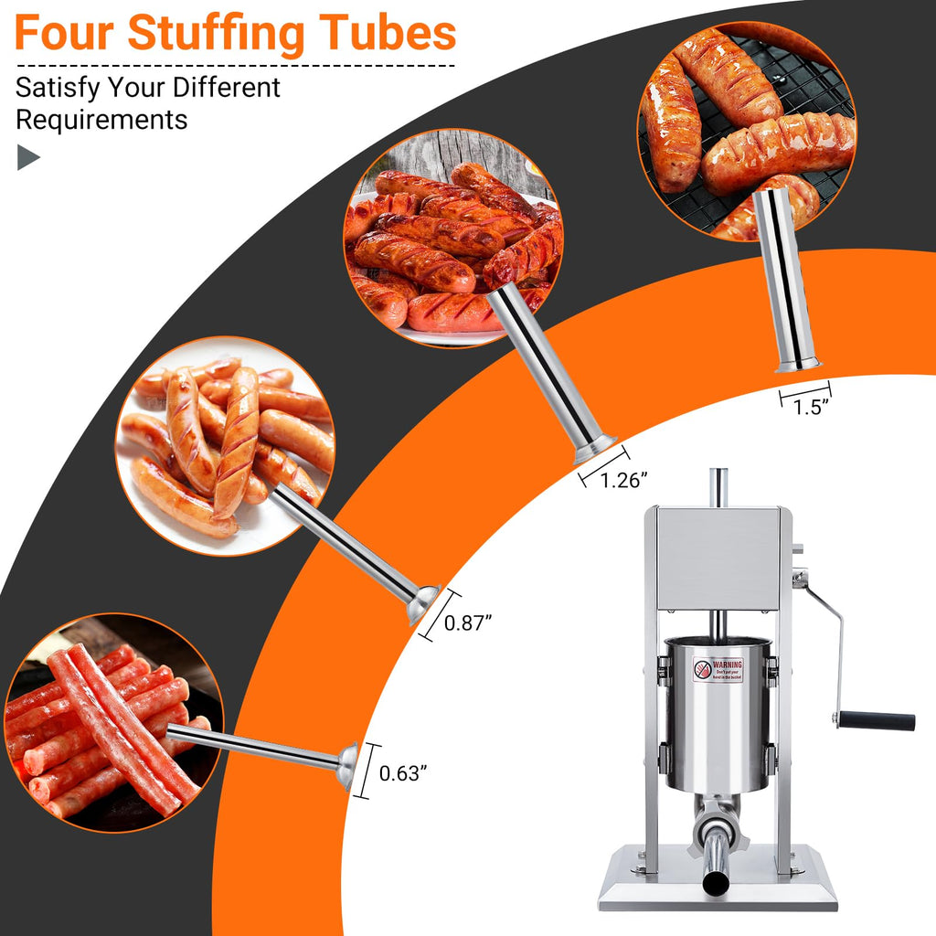 Manual 7 LB Stainless Steel Sausage Stuffer with 4 Stuffing Tubes R862708
