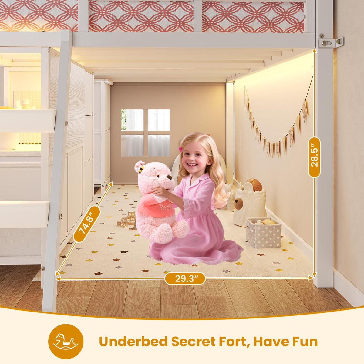Twin Size Low Loft Bed with 7 Drawers K7699