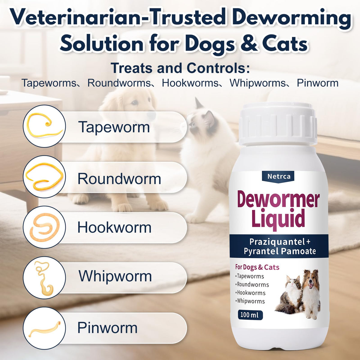 Dewormer Liquid for Dogs & Cats, 100ml C202