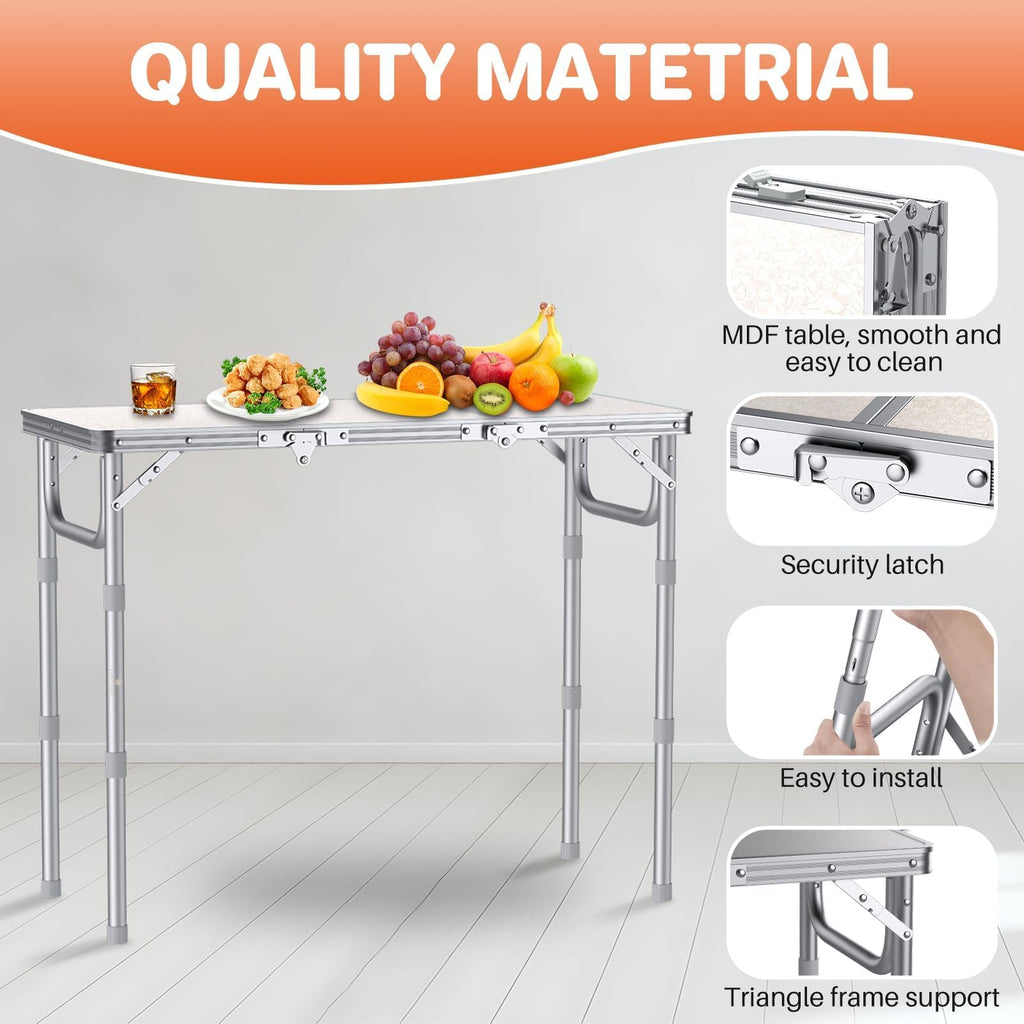 3ft Folding Camping Table, 3 Height Adjustable White S826