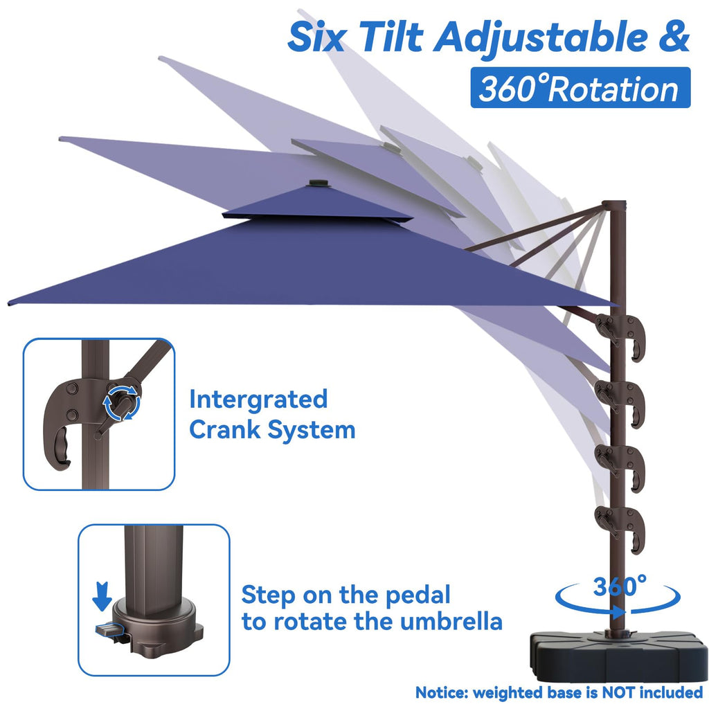 10x13FT Navy Blue Double Top Cantilever Patio Umbrella N7276