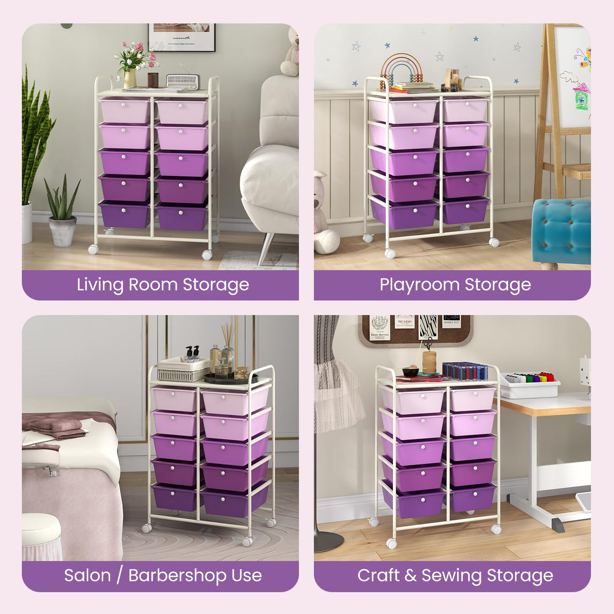 10 Drawer Rolling Storage Cart with Metal Frame V547