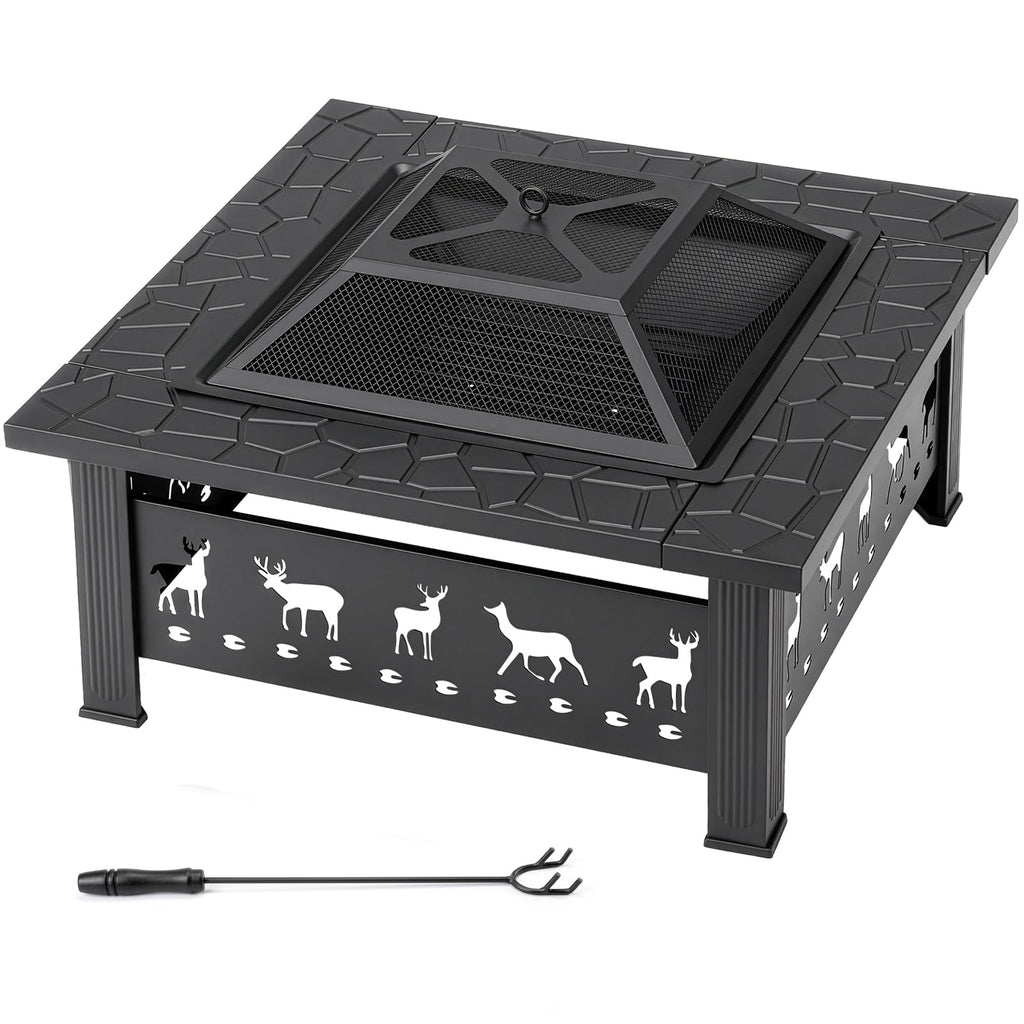 32 Inch Square Wood Burning Fire Pit Table J816
