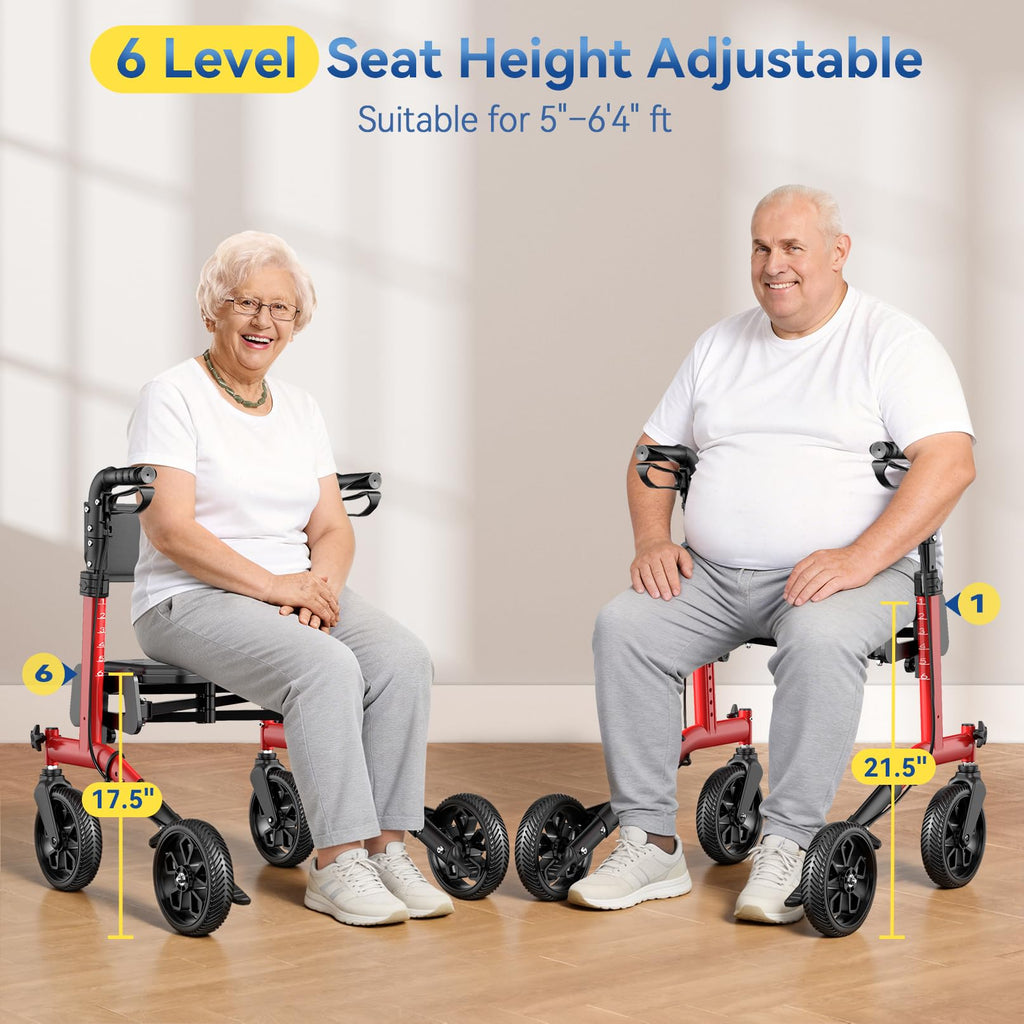 Foldable Rollator Walker with Seat, 380 lbs, Red N940019