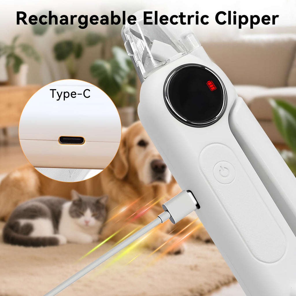 Dog Nails Clippers & Grinders 2in1 Trimmer with LCD Display and LED Lights Cat Claw Nail File with Protective Guard Rechargeable Electric Pet Toenail Silent Grooming Pro L201