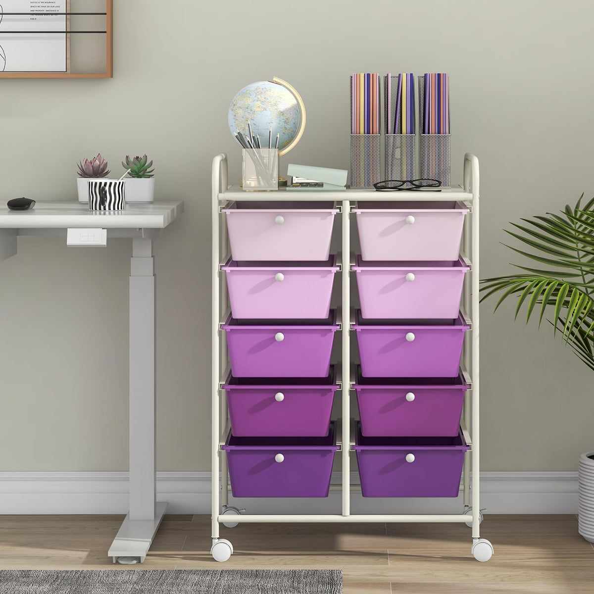 10 Drawer Rolling Storage Cart with Metal Frame V547